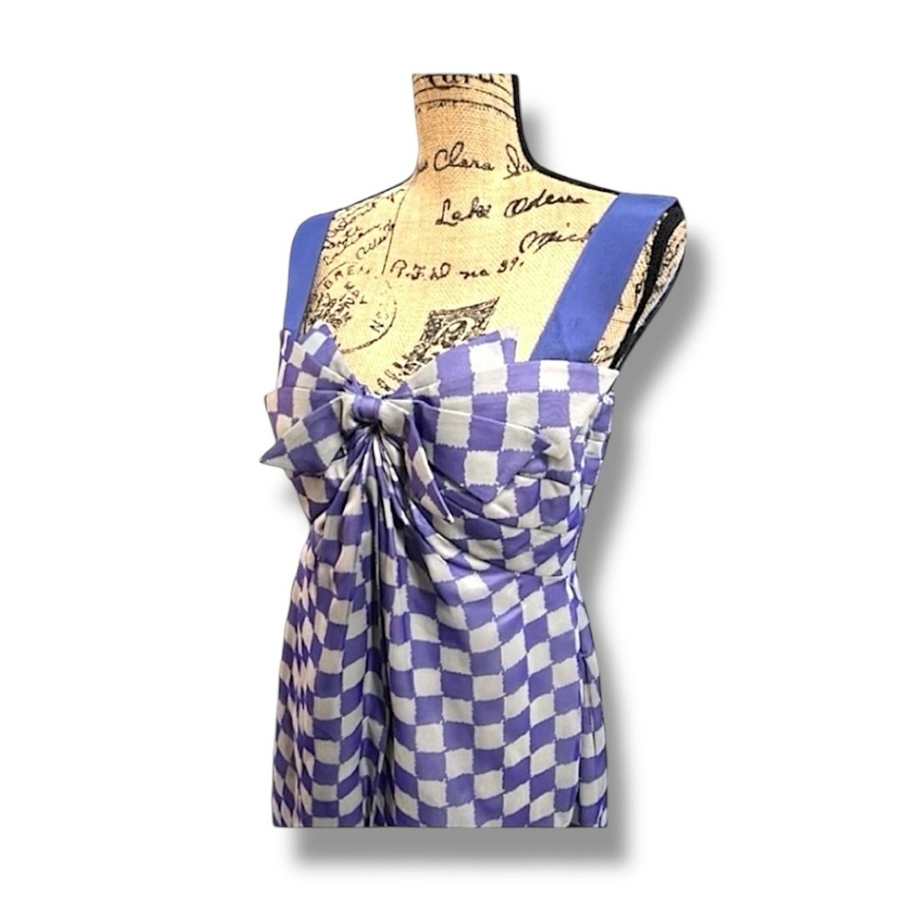 GIORGIO ARMANI Pure Silk Purple & Light Gray Check Cocktail Slip Dress SZ 8 - Picture 7 of 16